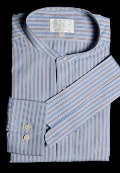 Replica Striped Fabric Neckband Tunic Shirt With Separate Collar (SH185) - Colour 71 - Sky Blue/Brown Stripe