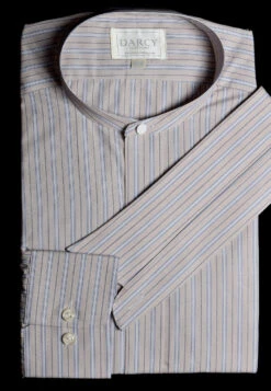 Replica Striped Fabric Neckband Tunic Shirt With Separate Collar (SH185) - Colour 73 - Fawn, Mauve & Blue Stripe