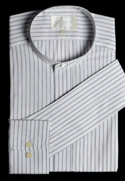 Replica Striped Fabric Neckband Tunic Shirt With Separate Collar (SH185) - Colour 74 - Blue/Grey Stripe