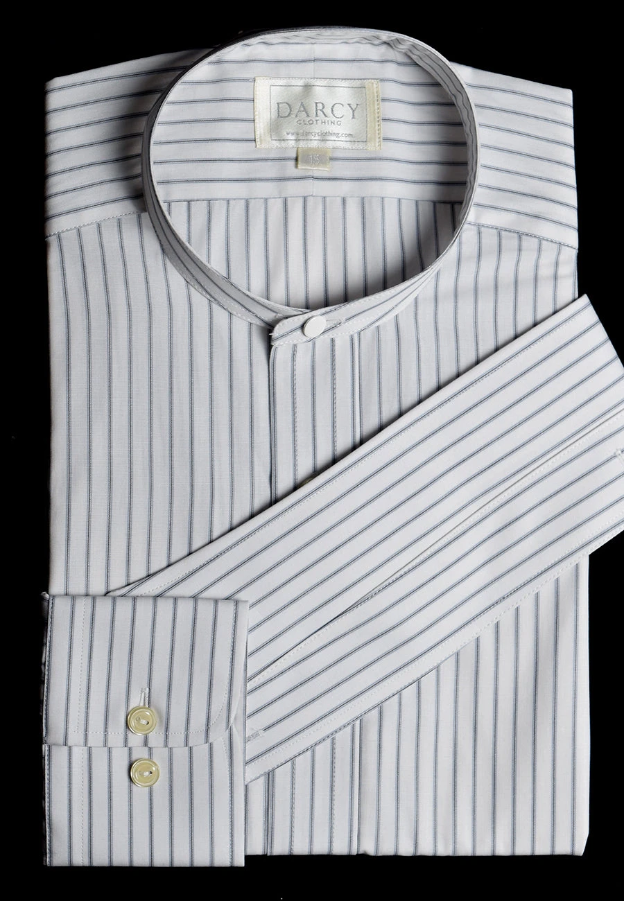 Replica Striped Fabric Neckband Tunic Shirt With Separate Collar (SH185) - Colour 74 - Blue/Grey Stripe 1 Replica Striped Fabric Neckband Tunic Shirt With Separate Collar (SH185) - Colour 74 - Blue/Grey Stripe