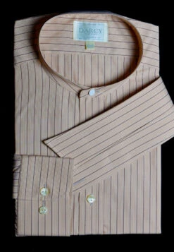 Replica Striped Fabric Neckband Tunic Shirt With Separate Collar (SH185) - Colour 77 - Chocolate Stripe