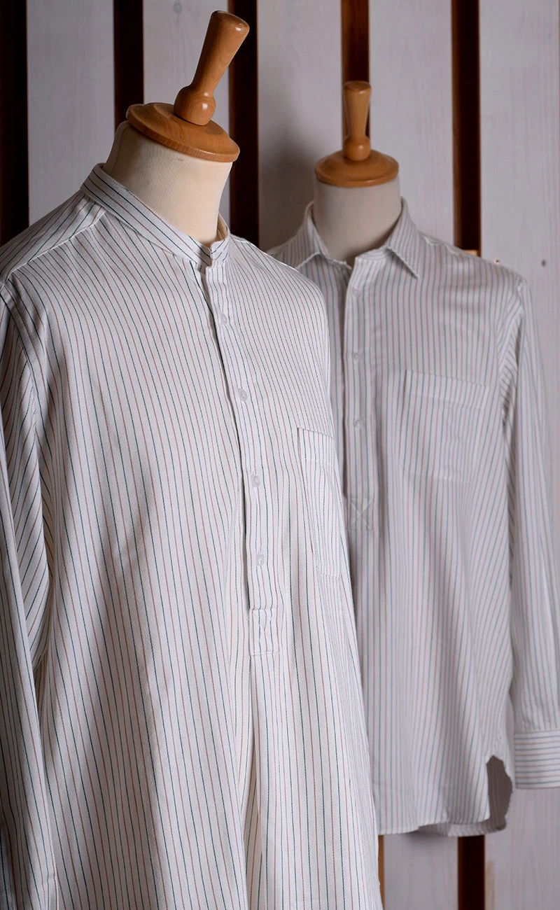 Neckband Or Collarless Green Brown Striped Workshirt (SH220NB) 2 Neckband Or Collarless Green Brown Striped Workshirt (SH220NB) - Image 2