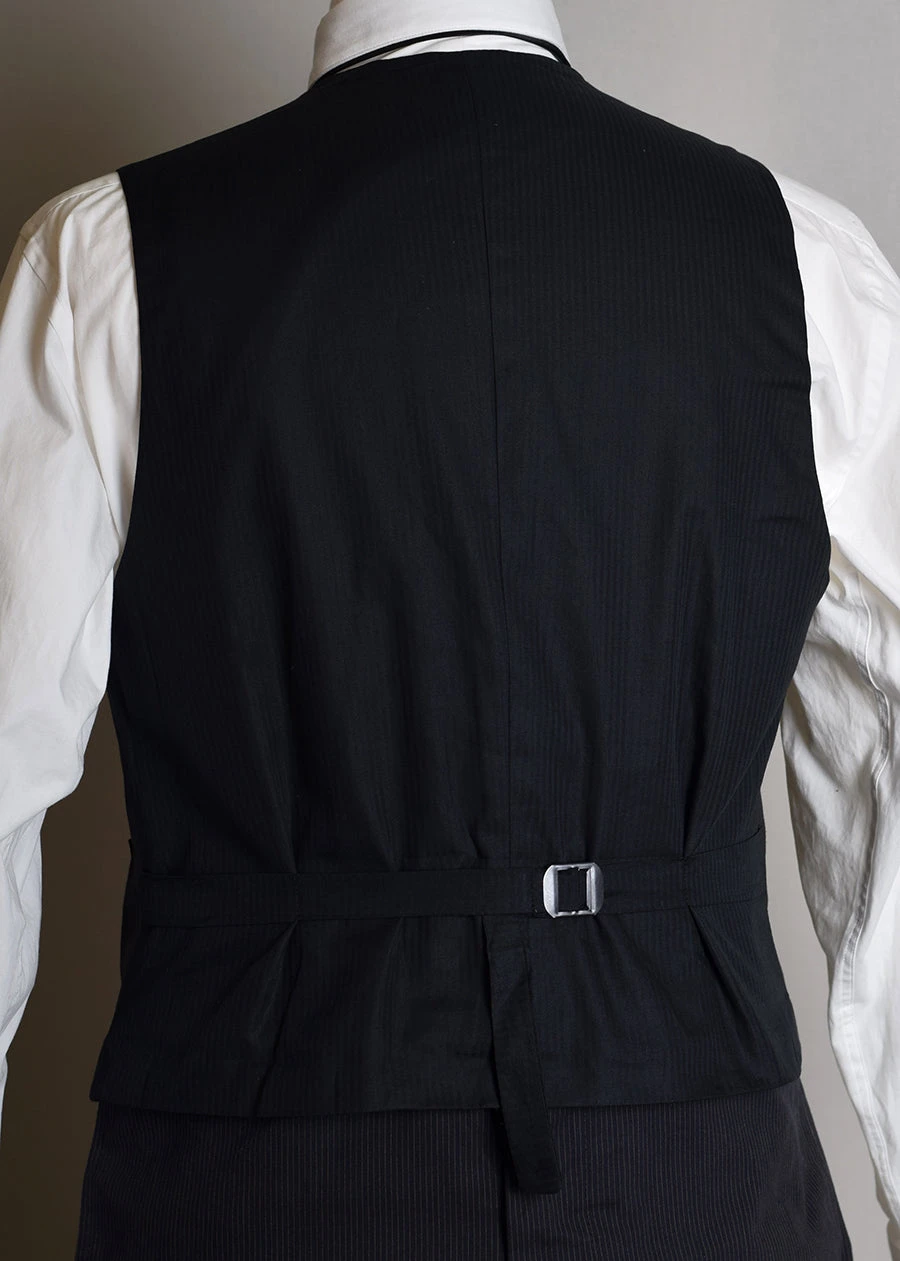 Black Pinstripe Cotton Waistcoat (WC330) 2 Black Pinstripe Cotton Waistcoat (WC330) - Image 2