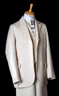 Heavyweight Ivory Herringbone Fully Lined Linen Jacket (JA933)