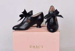 Eighteenth Century Ladies Tongue And Tie Leather Shoes Black (SP1800) -Urban Mode Shop home slider