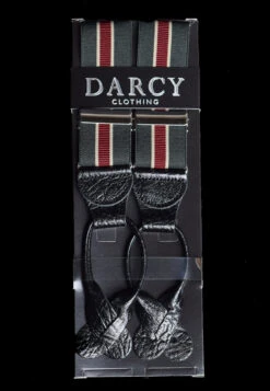 Striped Black Leather Runner End Button-On Braces (BR716) -Urban Mode Shop new olive red y back