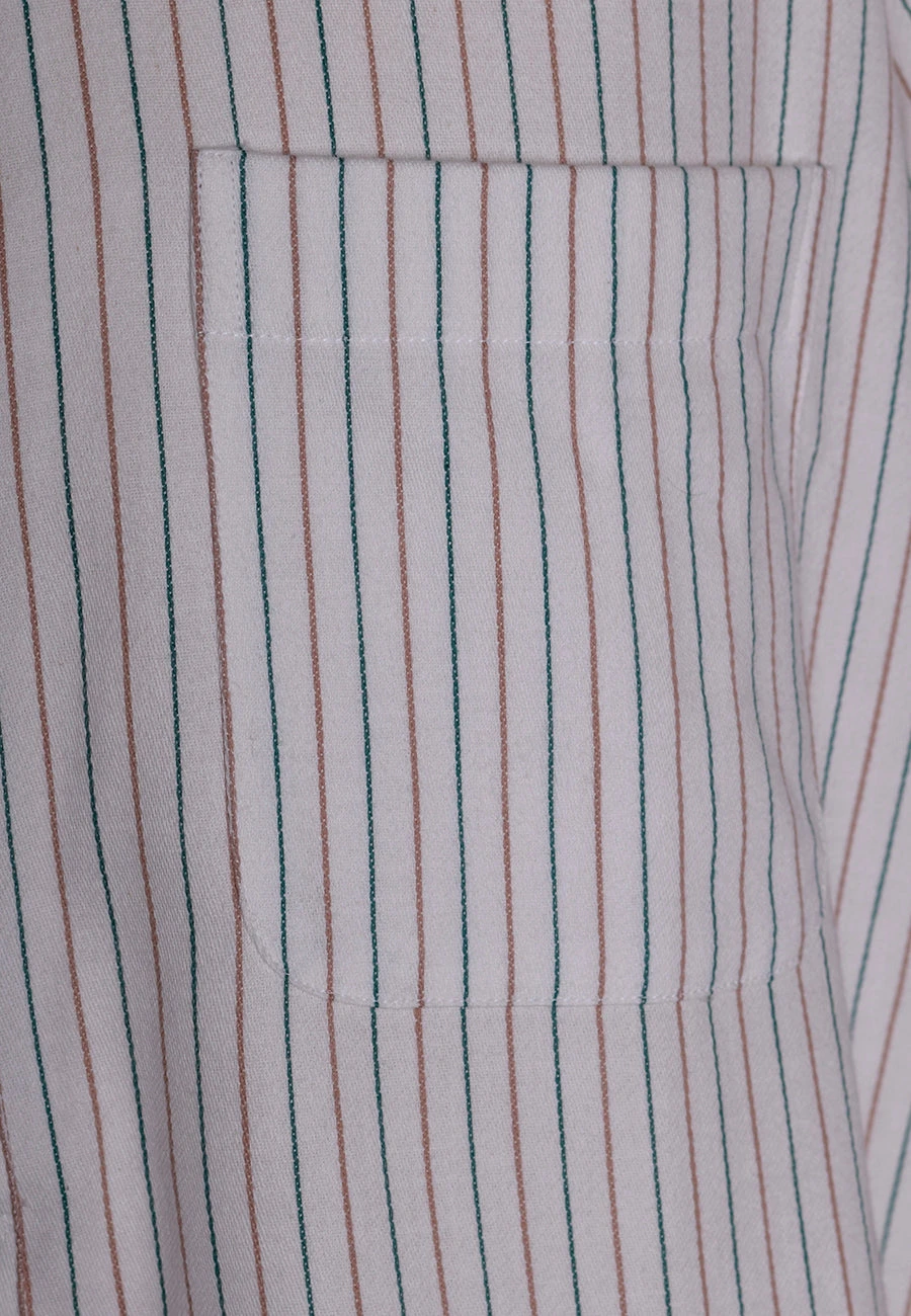 Neckband Or Collarless Green Brown Striped Workshirt (SH220NB) 7 Neckband Or Collarless Green Brown Striped Workshirt (SH220NB) - Image 7