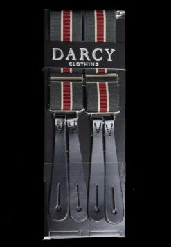 Striped Button-On Braces With Stamped Leather Ends (BR730) -Urban Mode Shop red olivenormalblackends