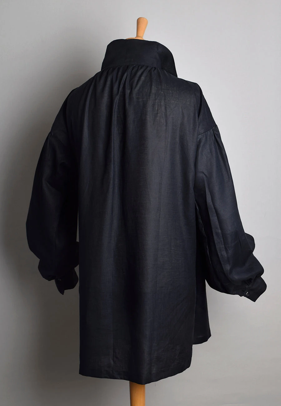 Square Cut Black Linen C18th Period Shirt (SH119) 3 Square Cut Black Linen C18th Period Shirt (SH119) - Image 3