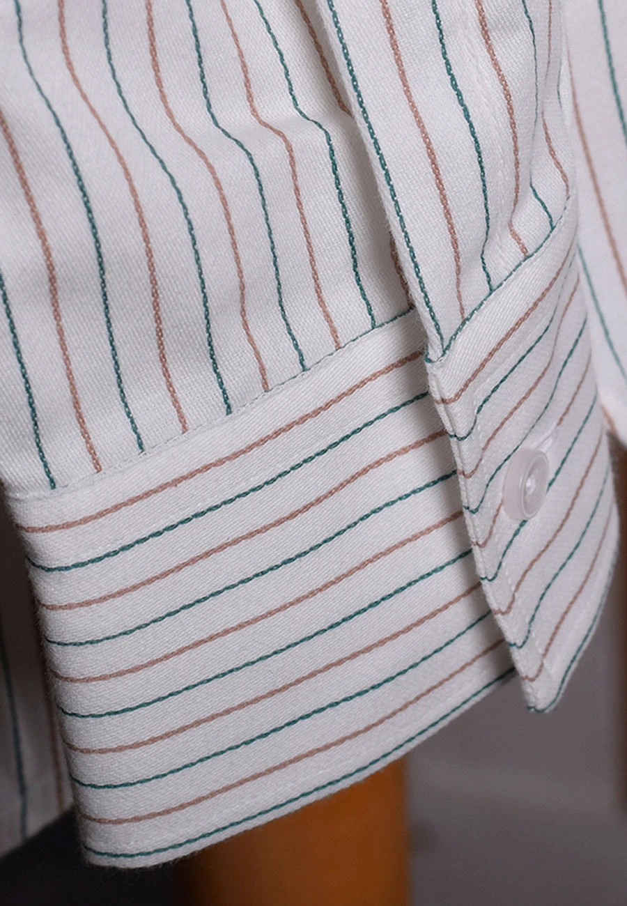 Neckband Or Collarless Green Brown Striped Workshirt (SH220NB) 8 Neckband Or Collarless Green Brown Striped Workshirt (SH220NB) - Image 8