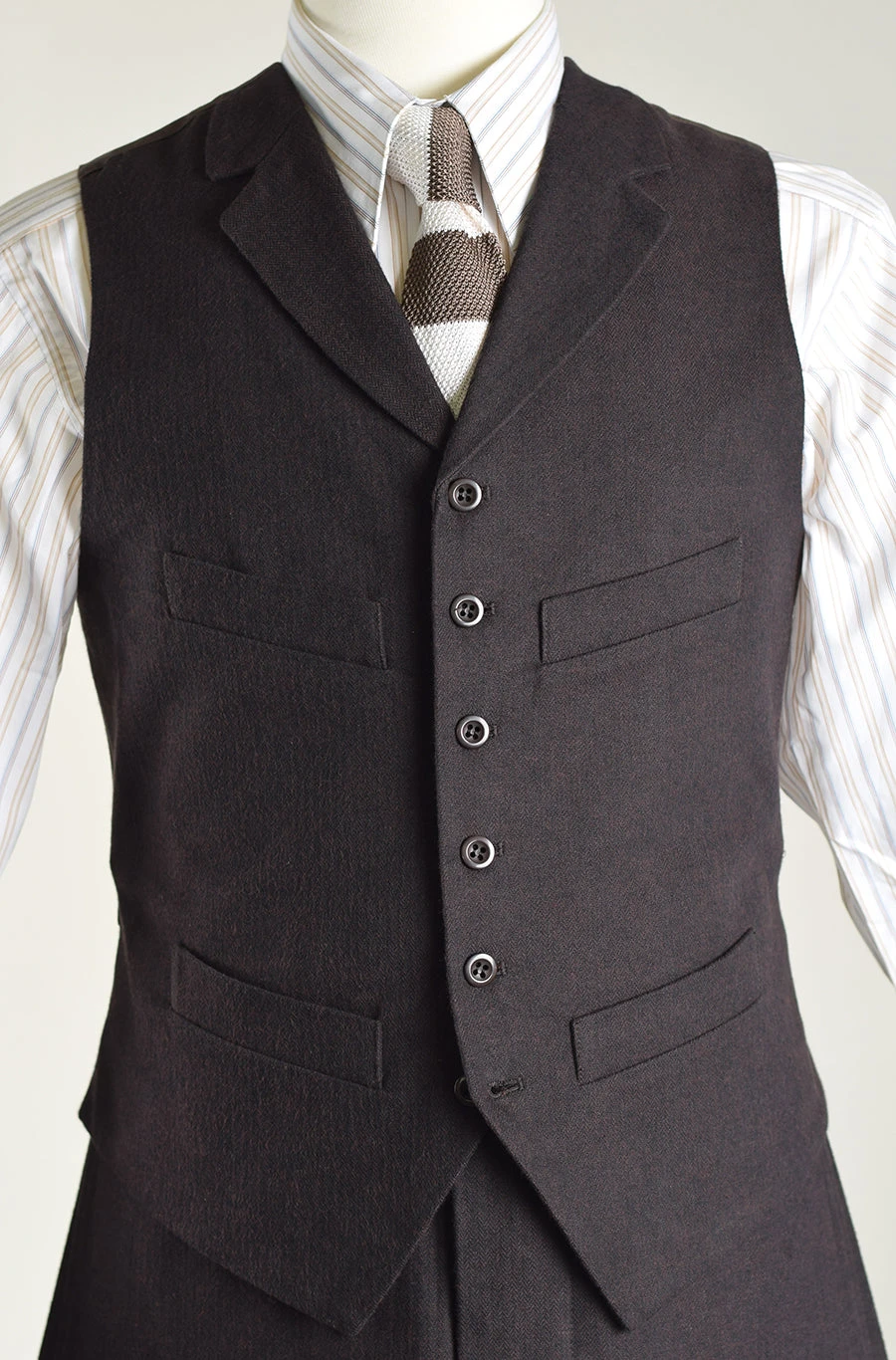 Dark Brown Brushed Cotton Herringbone Waistcoat (WC420) 1 Dark Brown Brushed Cotton Herringbone Waistcoat (WC420)