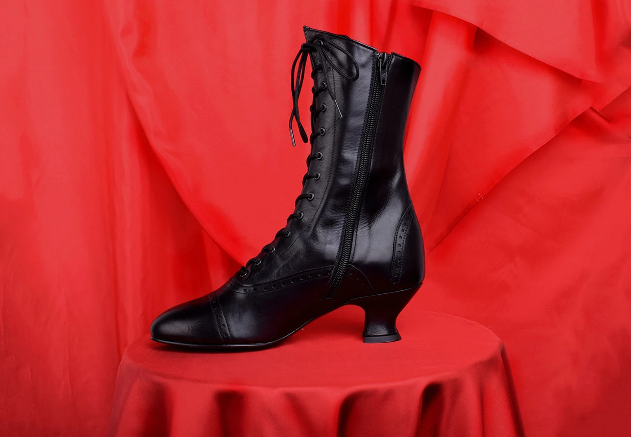 Victorian Side Zip Black Leather Boots (SP1910Z)